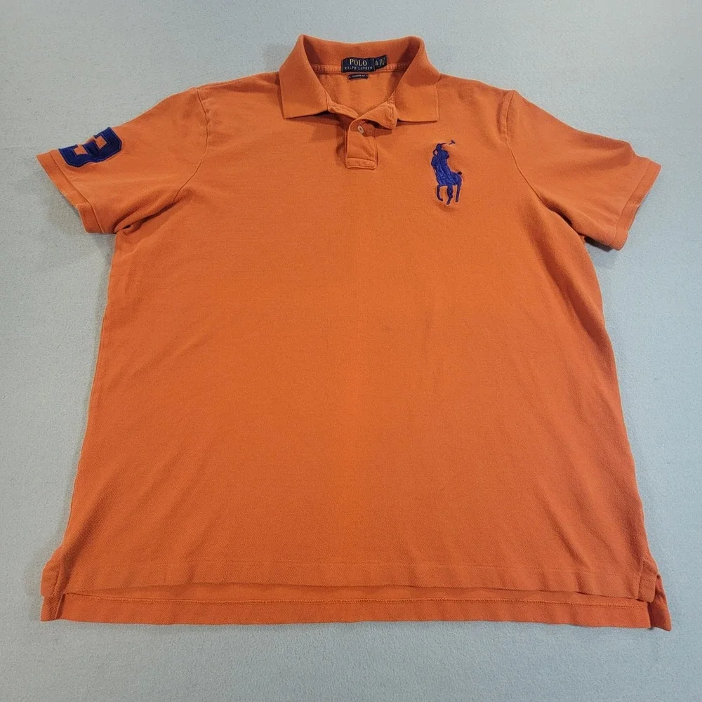 Polo Ralph Lauren Big Pony Polo Shirt Classic Fit #3 Orange Blue Men's XL Cotton
